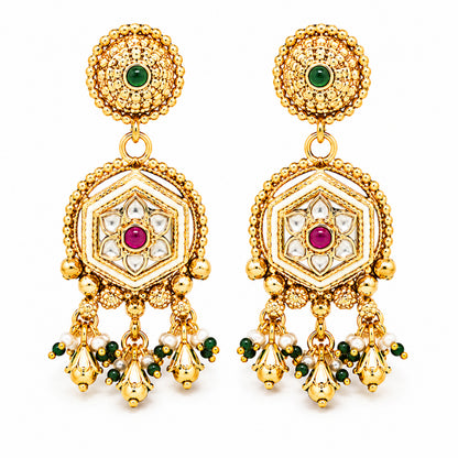 Traditional Indian Heritage Gold Plated Kundan,CZ, Studded Choker Wedding, Bridal Dori Necklace with Matching Earring Jewelry Set For Women (SJN_358_D2)