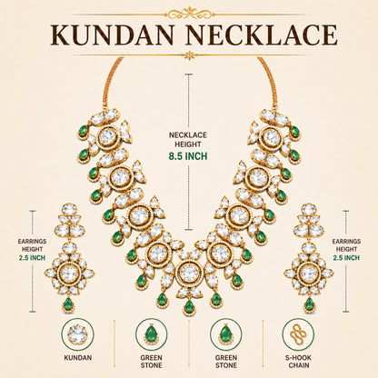 Traditional Indian Antique Gold Plated Kundan Polki Bridal Necklace Set with Green Accents for Women (SJN_359_G)