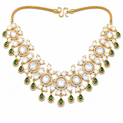 Traditional Indian Antique Gold Plated Kundan Polki Bridal Necklace Set with Green Accents for Women (SJN_359_G)