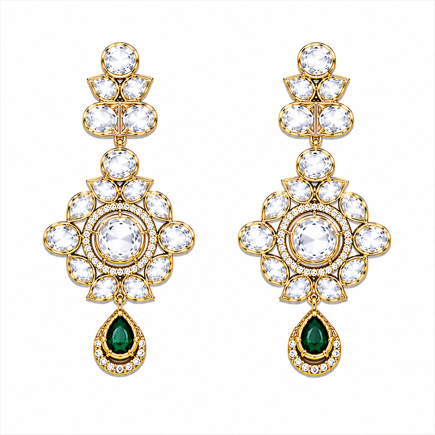 Traditional Indian Antique Gold Plated Kundan Polki Bridal Necklace Set with Green Accents for Women (SJN_359_G)