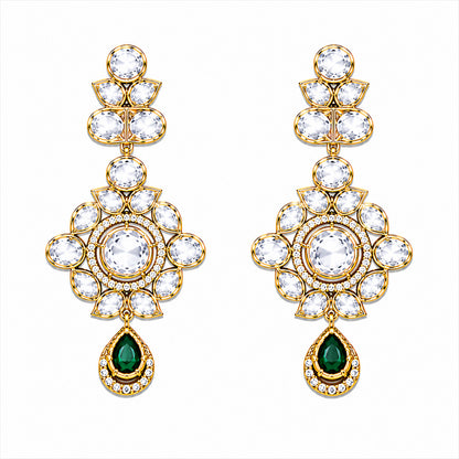 Traditional Indian Antique Gold Plated Kundan Polki Bridal Necklace Set with Green Accents for Women (SJN_359_G)