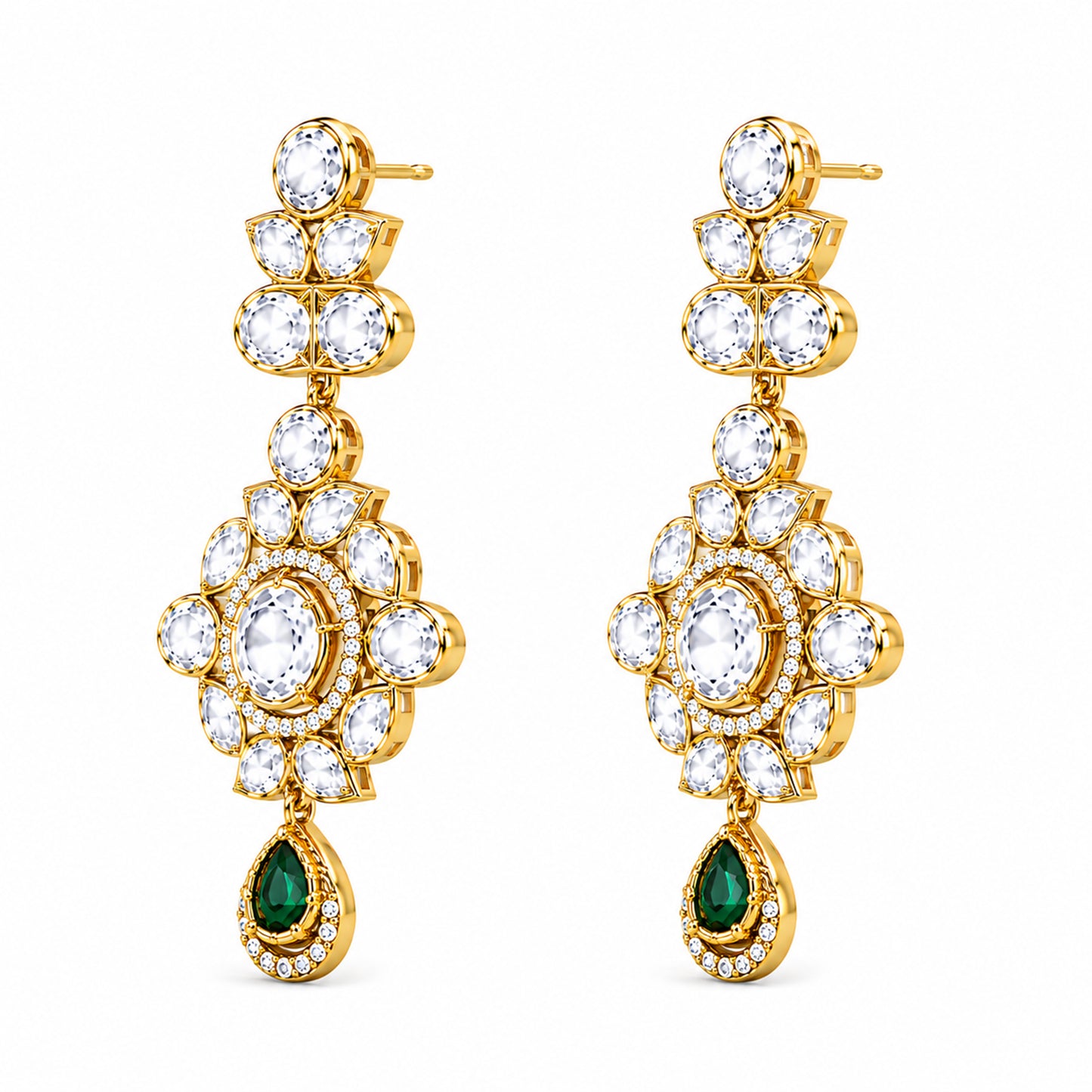 Traditional Indian Antique Gold Plated Kundan Polki Bridal Necklace Set with Green Accents for Women (SJN_359_G)