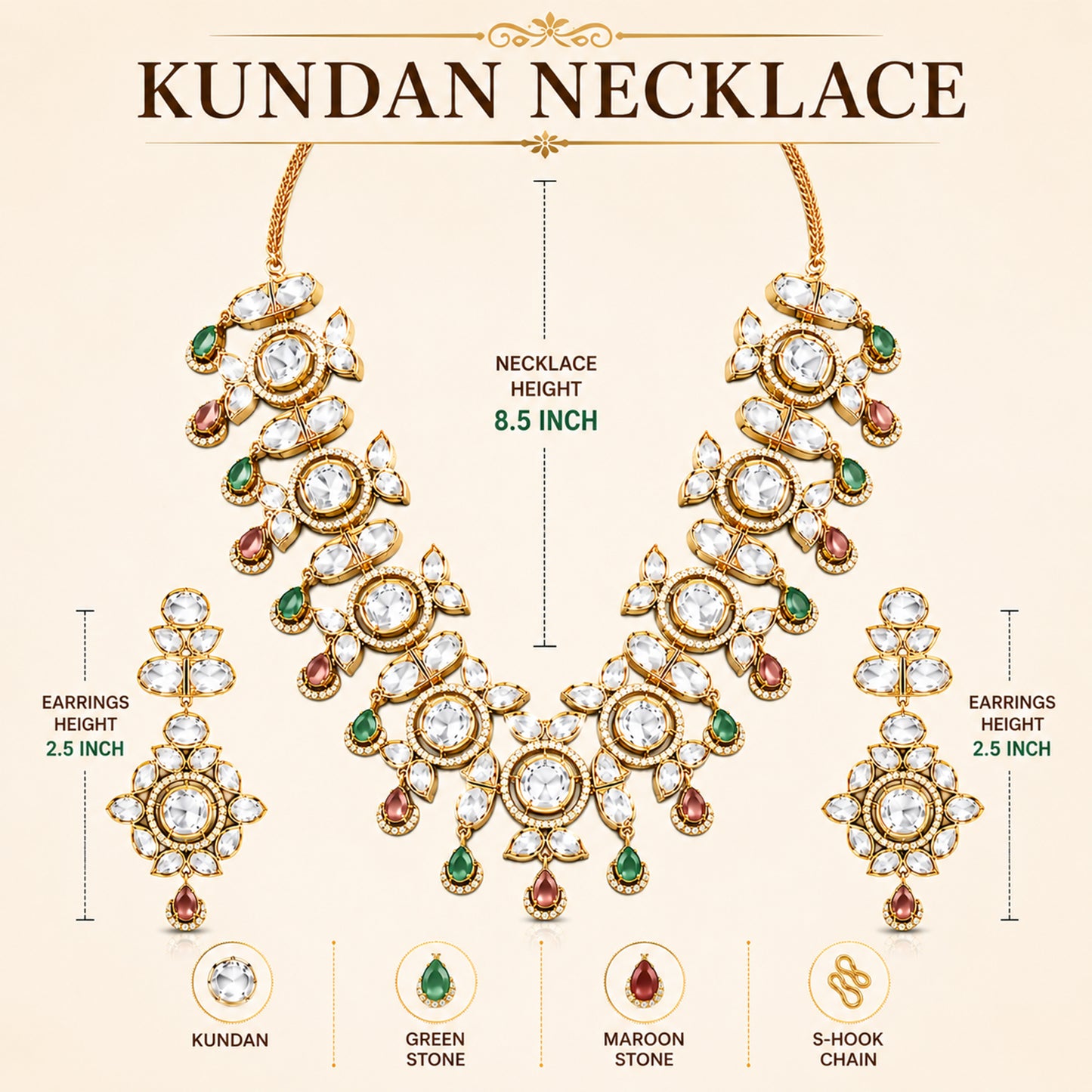 Traditional Indian Antique Gold Plated Kundan Polki Bridal Necklace Set with Multicolor Accents for Women (SJN_359_MT)