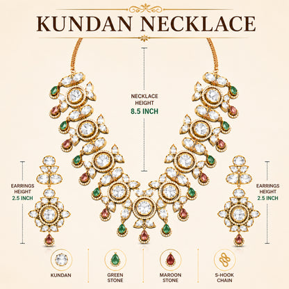 Traditional Indian Antique Gold Plated Kundan Polki Bridal Necklace Set with Multicolor Accents for Women (SJN_359_MT)