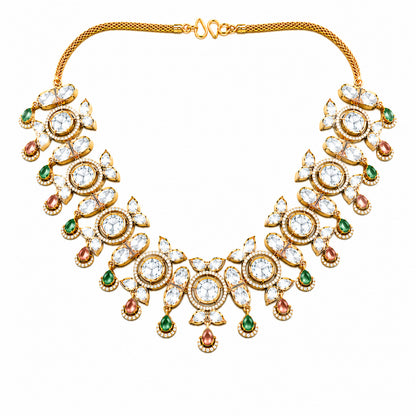 Traditional Indian Antique Gold Plated Kundan Polki Bridal Necklace Set with Multicolor Accents for Women (SJN_359_MT)