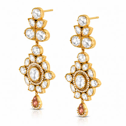Traditional Indian Antique Gold Plated Kundan Polki Bridal Necklace Set with Multicolor Accents for Women (SJN_359_MT)