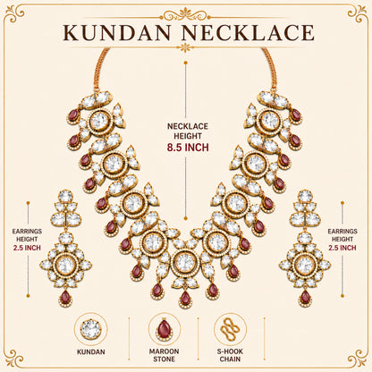 Traditional Indian Antique Gold Plated Kundan Polki Bridal Necklace Set with Maroon Accents for Women (SJN_359_M)