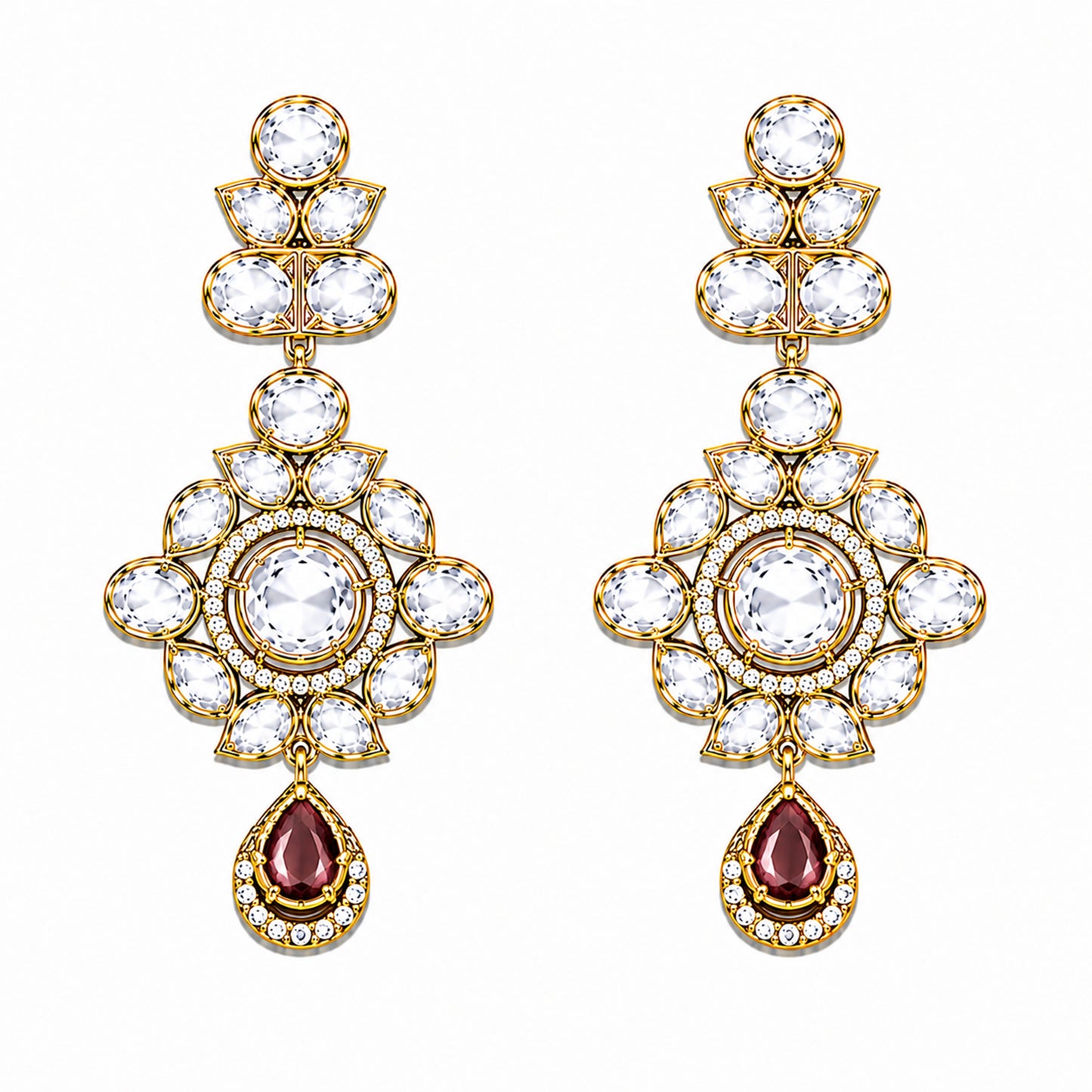 Traditional Indian Antique Gold Plated Kundan Polki Bridal Necklace Set with Maroon Accents for Women (SJN_359_M)