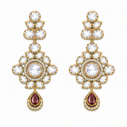 Traditional Indian Antique Gold Plated Kundan Polki Bridal Necklace Set with Maroon Accents for Women (SJN_359_M)