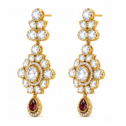 Traditional Indian Antique Gold Plated Kundan Polki Bridal Necklace Set with Maroon Accents for Women (SJN_359_M)