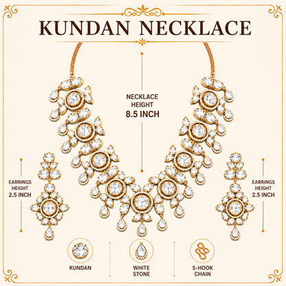 Traditional Indian Antique Gold Plated Kundan Polki Bridal Necklace Set with White Accents for Women (SJN_359_W)