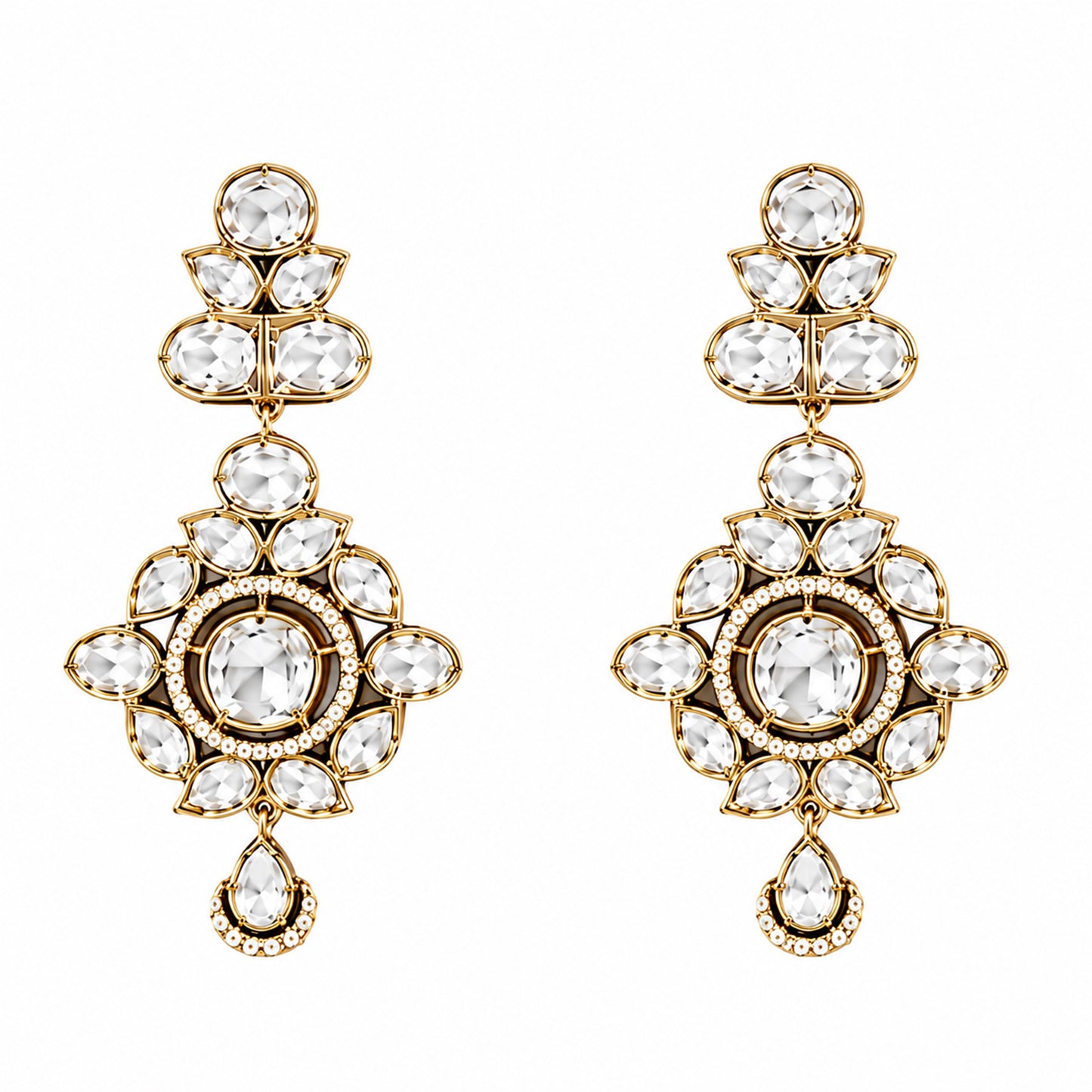 Traditional Indian Antique Gold Plated Kundan Polki Bridal Necklace Set with White Accents for Women (SJN_359_W)