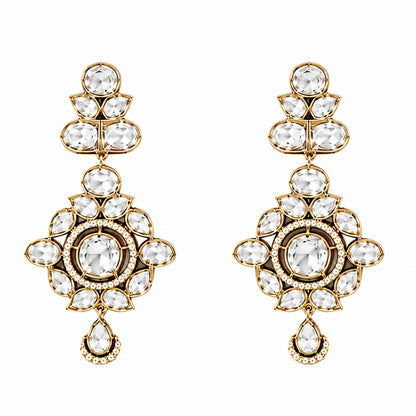Traditional Indian Antique Gold Plated Kundan Polki Bridal Necklace Set with White Accents for Women (SJN_359_W)