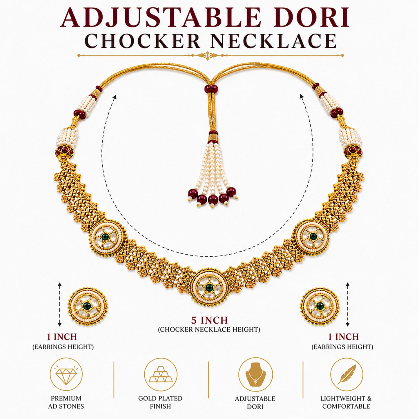 Traditional Antique Gold Plated Kundan Polki Choker Necklace Set with Green Stones for Women (SJN_360_G)