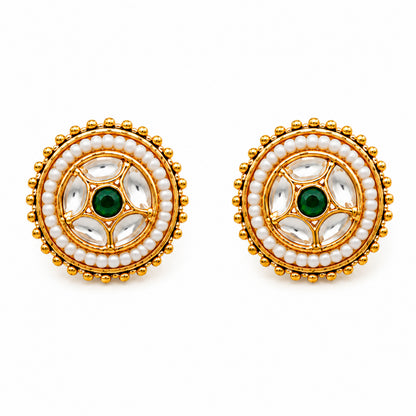 Traditional Antique Gold Plated Kundan Polki Choker Necklace Set with Green Stones for Women (SJN_360_G)