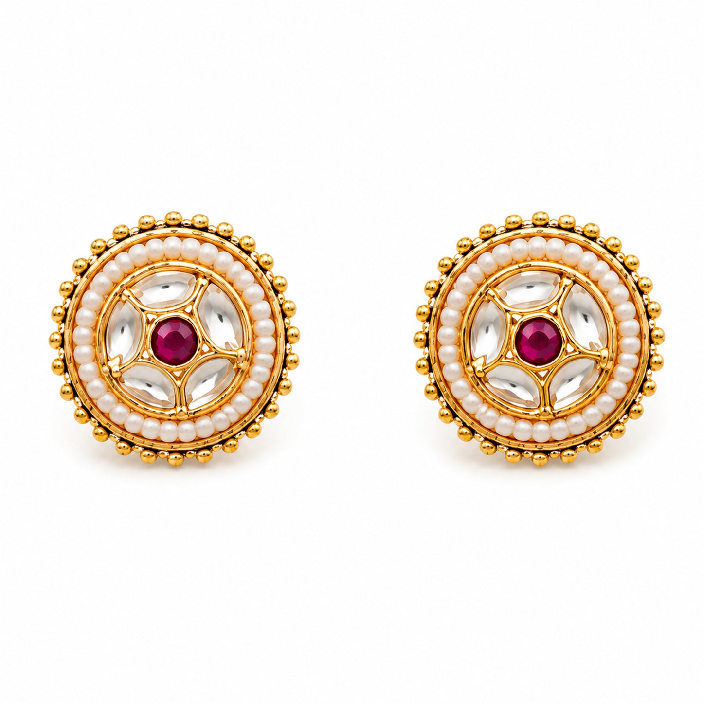 Traditional Antique Gold Plated Kundan Polki Choker Necklace Set with Maroon Stones for Women (SJN_360_M)