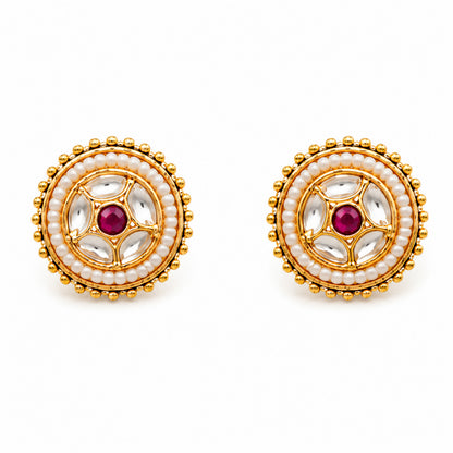 Traditional Antique Gold Plated Kundan Polki Choker Necklace Set with Maroon Stones for Women (SJN_360_M)