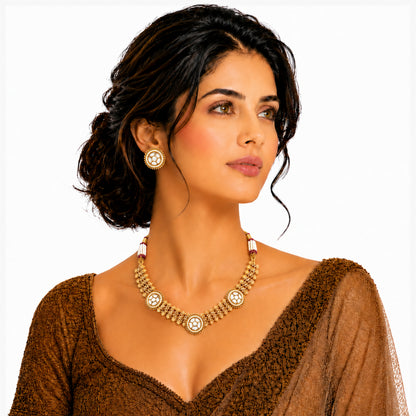 Traditional Antique Gold Plated Kundan Polki Choker Necklace Set with White Stones for Women (SJN_360_W)