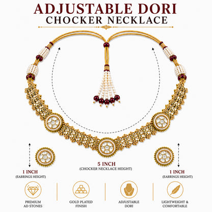 Traditional Antique Gold Plated Kundan Polki Choker Necklace Set with White Stones for Women (SJN_360_W)