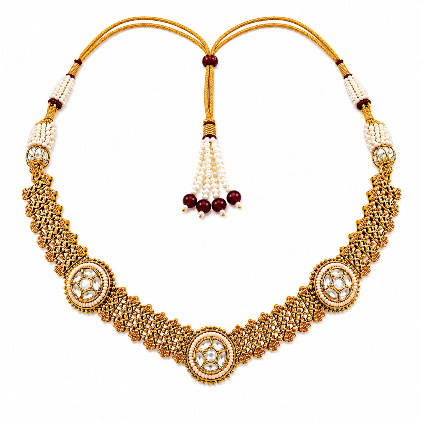 Traditional Antique Gold Plated Kundan Polki Choker Necklace Set with White Stones for Women (SJN_360_W)