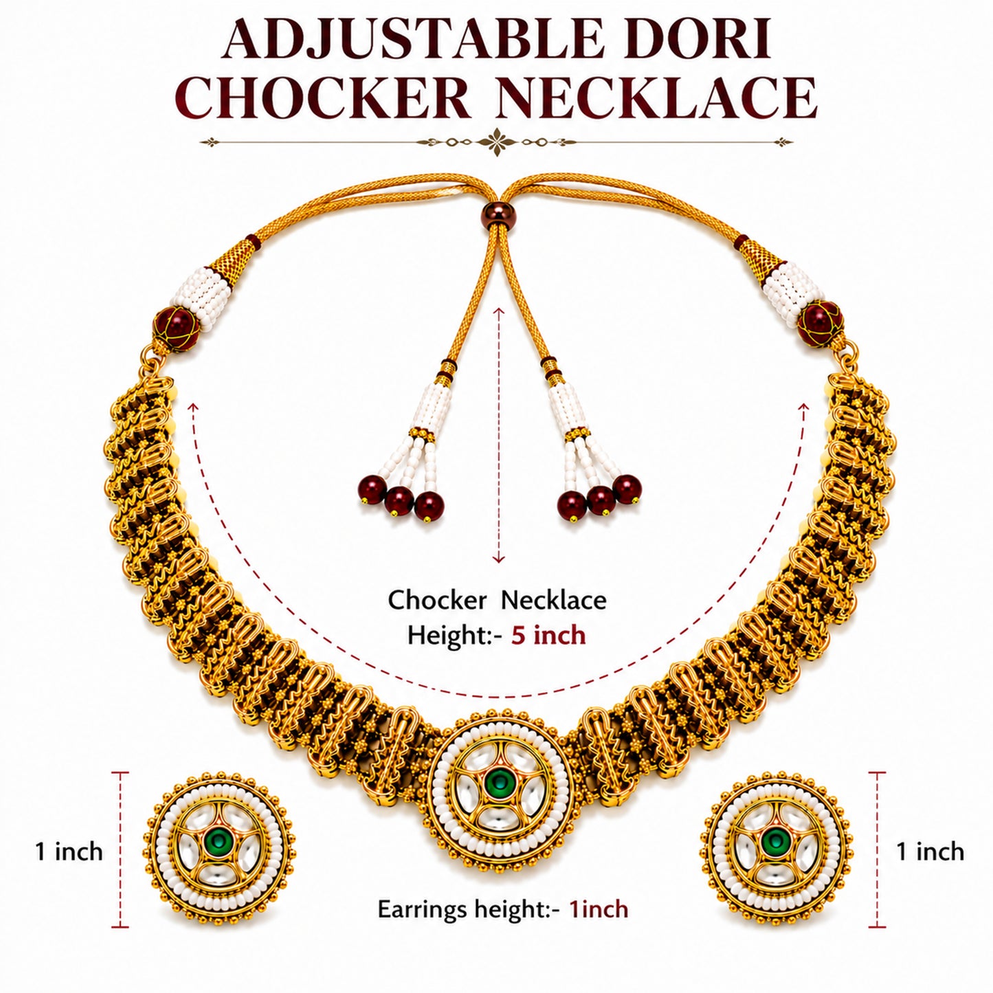 Traditional Antique Gold Plated Kundan Polki Choker Necklace Set with Green Stones for Women (SJN_361_G)
