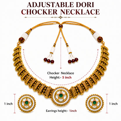 Traditional Antique Gold Plated Kundan Polki Choker Necklace Set with Green Stones for Women (SJN_361_G)