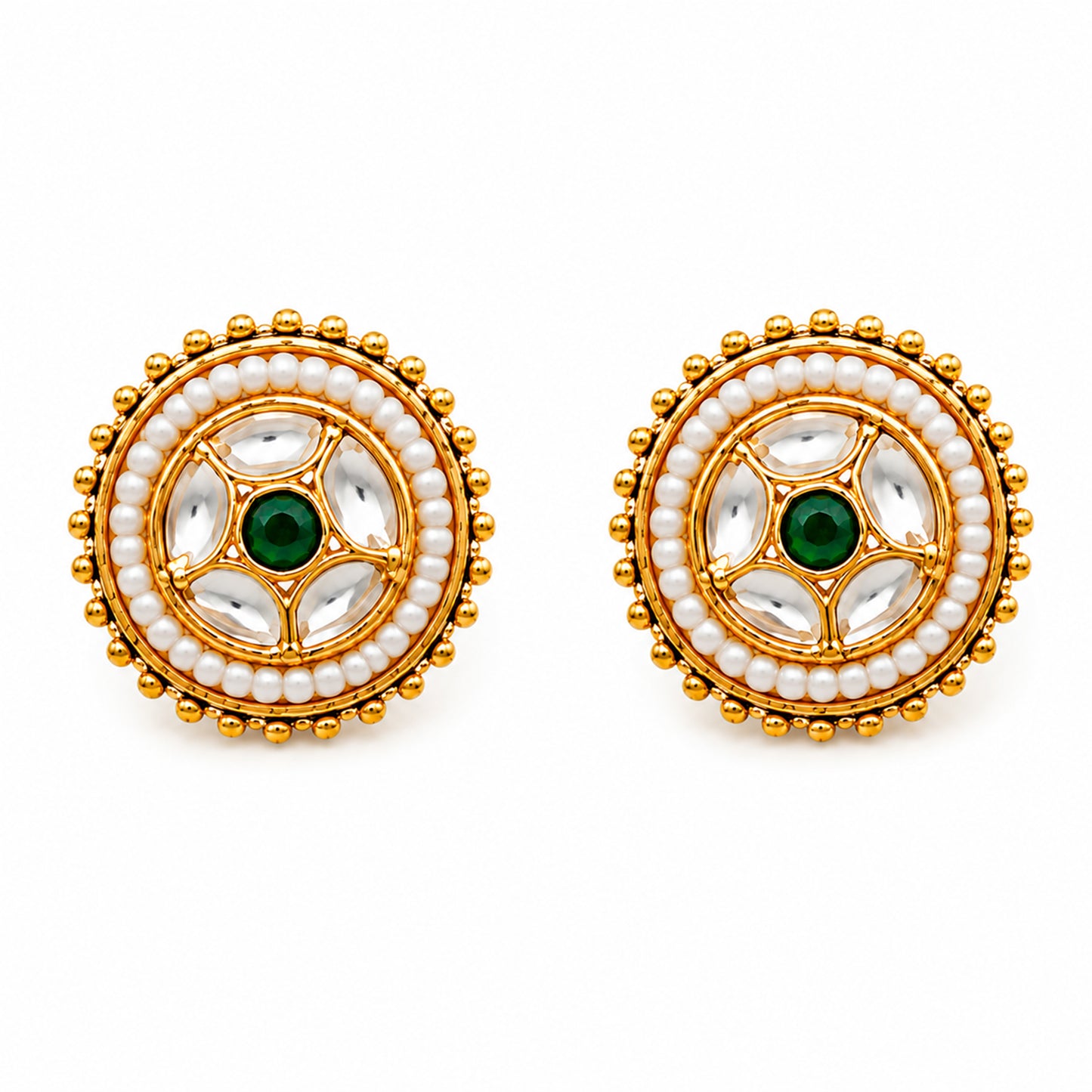 Traditional Antique Gold Plated Kundan Polki Choker Necklace Set with Green Stones for Women (SJN_361_G)