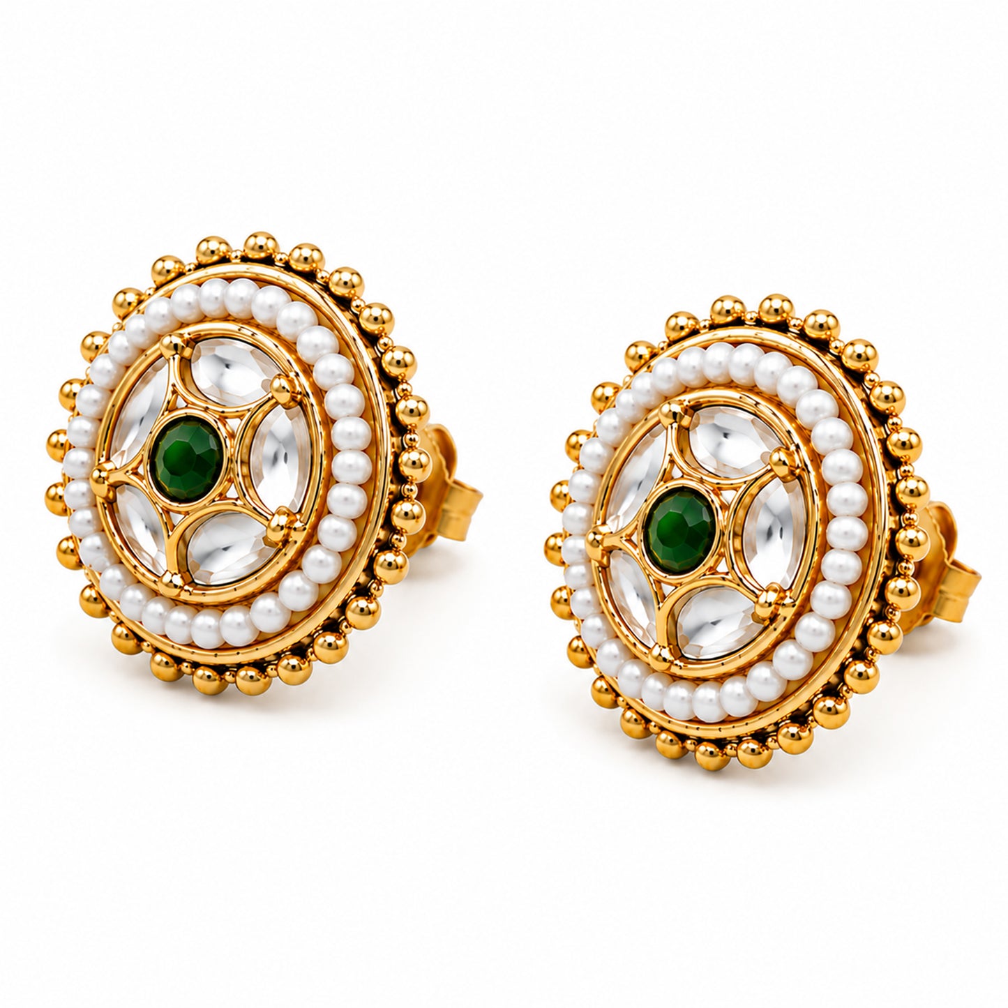 Traditional Antique Gold Plated Kundan Polki Choker Necklace Set with Green Stones for Women (SJN_361_G)