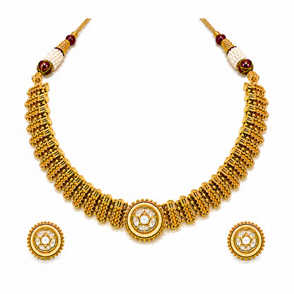 Traditional Antique Gold Plated Kundan Polki Choker Necklace Set with White Stones for Women (SJN_361_W)