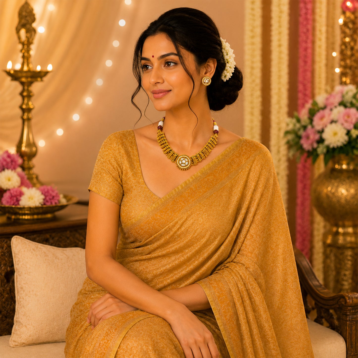 Traditional Antique Gold Plated Kundan Polki Choker Necklace Set with White Stones for Women (SJN_361_W)
