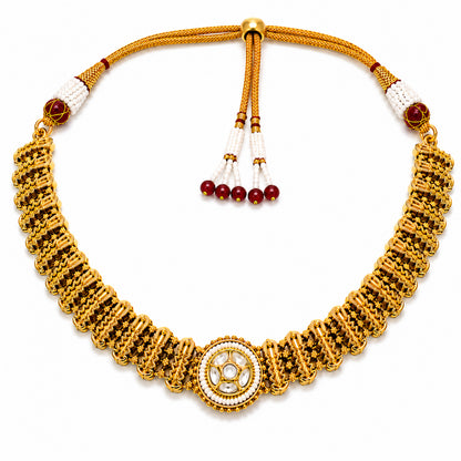 Traditional Antique Gold Plated Kundan Polki Choker Necklace Set with White Stones for Women (SJN_361_W)