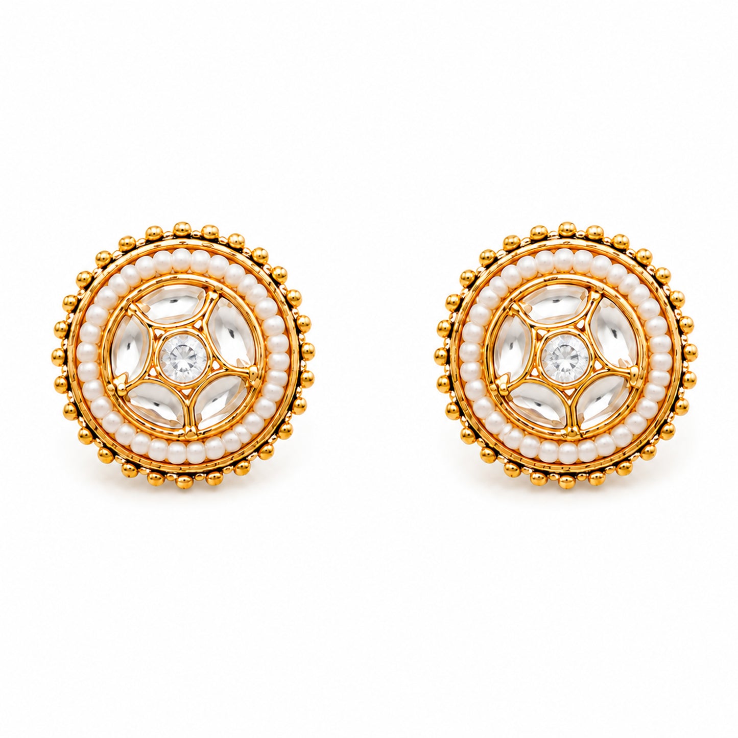 Traditional Antique Gold Plated Kundan Polki Choker Necklace Set with White Stones for Women (SJN_361_W)