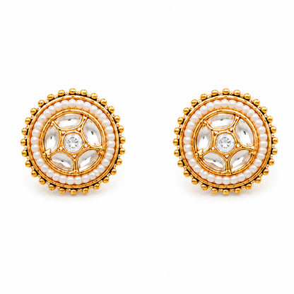 Traditional Antique Gold Plated Kundan Polki Choker Necklace Set with White Stones for Women (SJN_361_W)