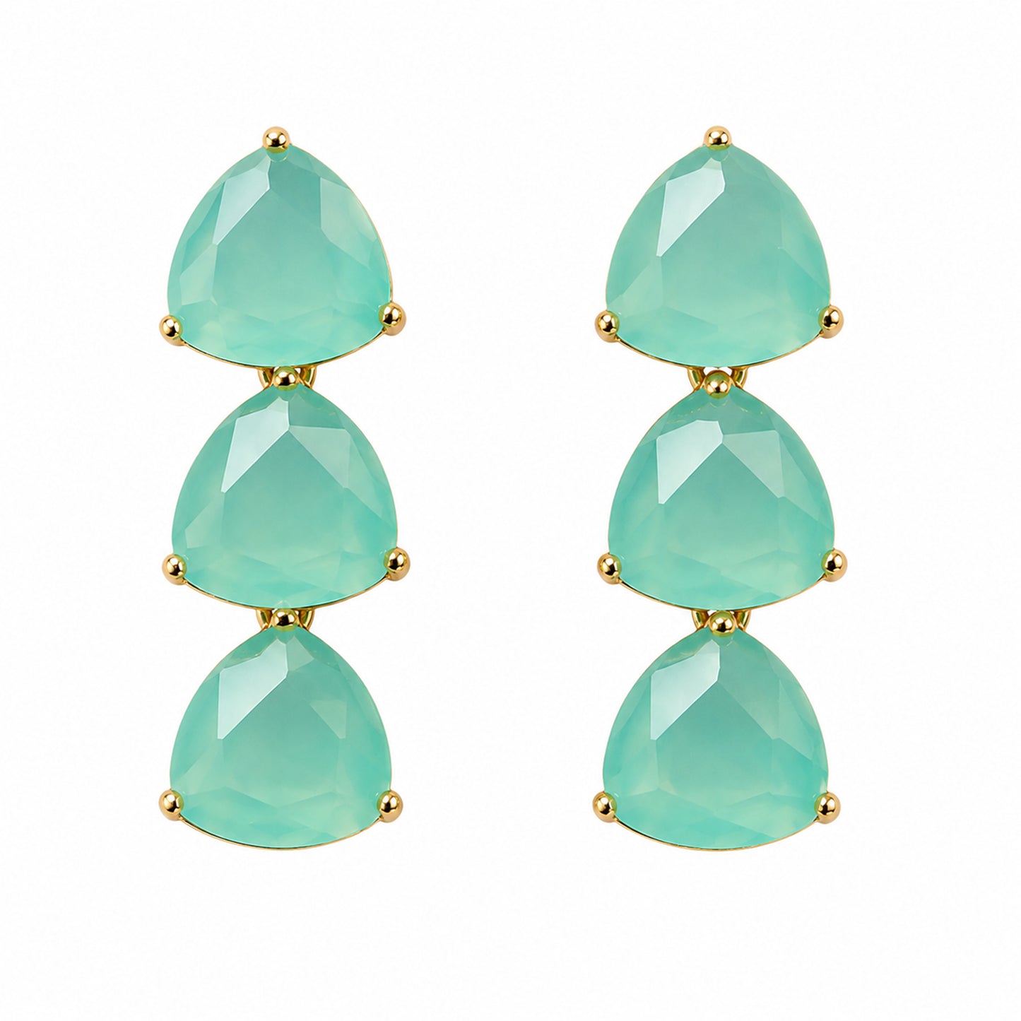 Antique Gold Plated Large CZ, Crystal & AD Studded Single Line Uneven Necklace Set with Earrings for Women - Green/Mint Green (SJN_362_G)