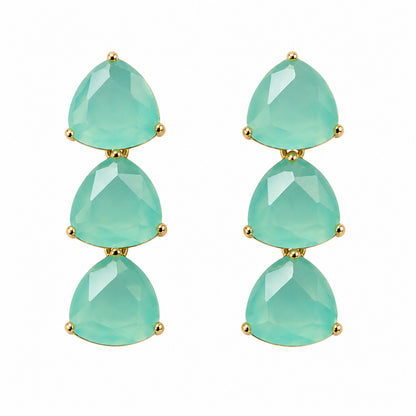 Antique Gold Plated Large CZ, Crystal & AD Studded Single Line Uneven Necklace Set with Earrings for Women - Green/Mint Green (SJN_362_G)