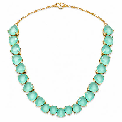 Antique Gold Plated Large CZ, Crystal & AD Studded Single Line Uneven Necklace Set with Earrings for Women - Green/Mint Green (SJN_362_G)