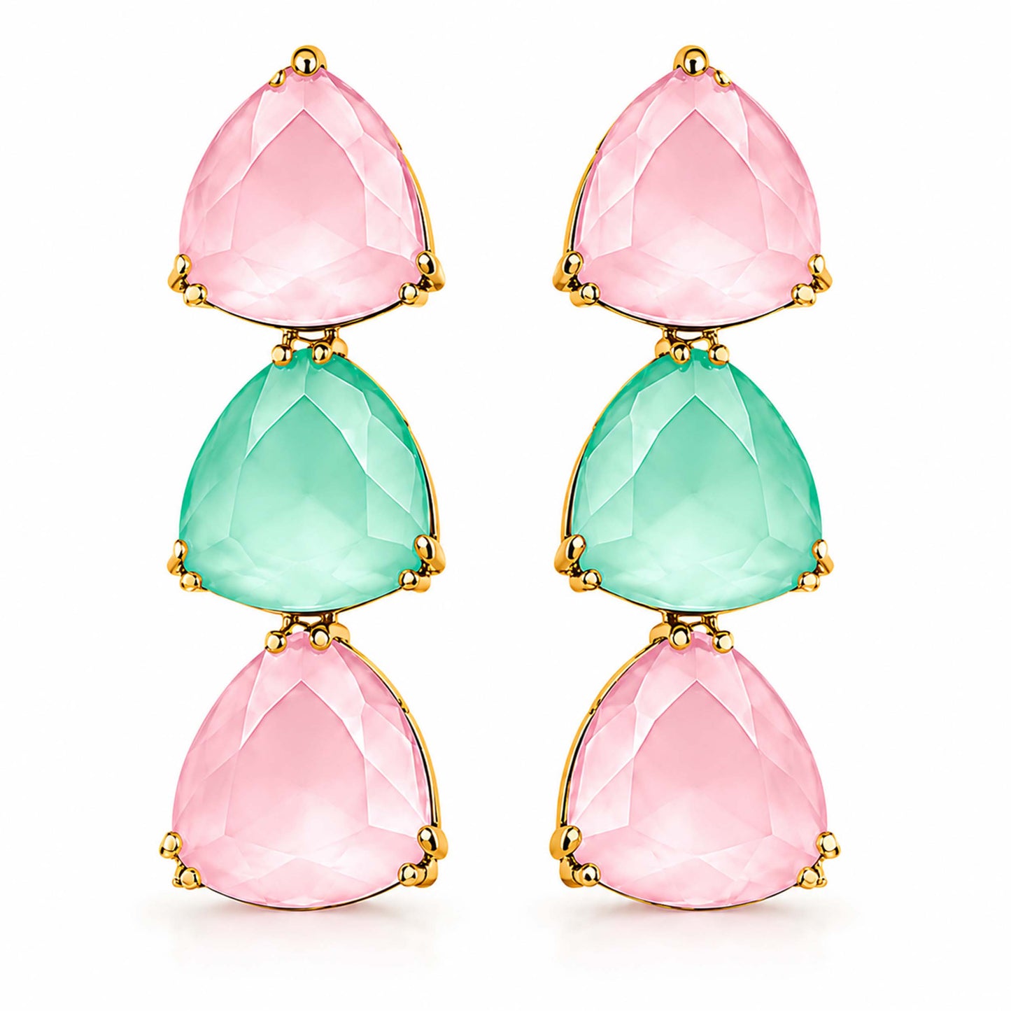 Antique Gold Plated Large CZ, Crystal & AD Studded Single Line Uneven Necklace Set with Earrings for Women - Multicolor (SJN_362_MT)