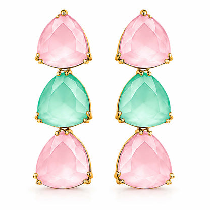 Antique Gold Plated Large CZ, Crystal & AD Studded Single Line Uneven Necklace Set with Earrings for Women - Multicolor (SJN_362_MT)