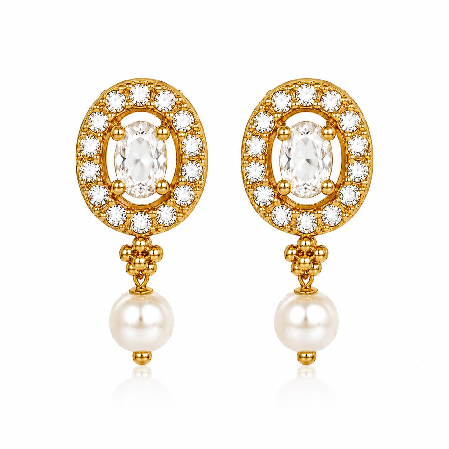 Antique Gold Plated Traditional Long Black Beads CZ, Crystal & Pearl Studded White Stone Mangalsutra Tanmaniya Pendant Necklace Set with Matching Earrings for Women (SJN_364_W)