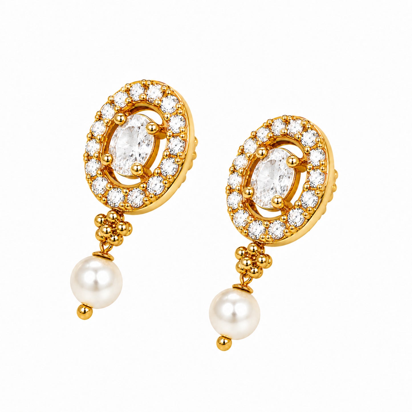 Antique Gold Plated Traditional Long Black Beads CZ, Crystal & Pearl Studded White Stone Mangalsutra Tanmaniya Pendant Necklace Set with Matching Earrings for Women (SJN_364_W)