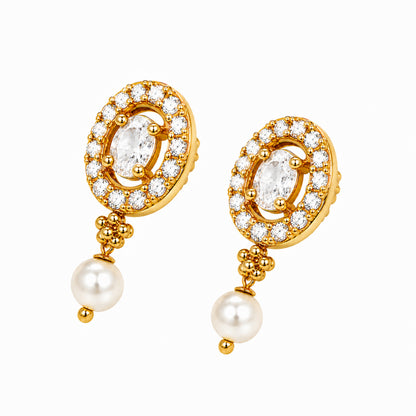 Antique Gold Plated Traditional Long Black Beads CZ, Crystal & Pearl Studded White Stone Mangalsutra Tanmaniya Pendant Necklace Set with Matching Earrings for Women (SJN_364_W)