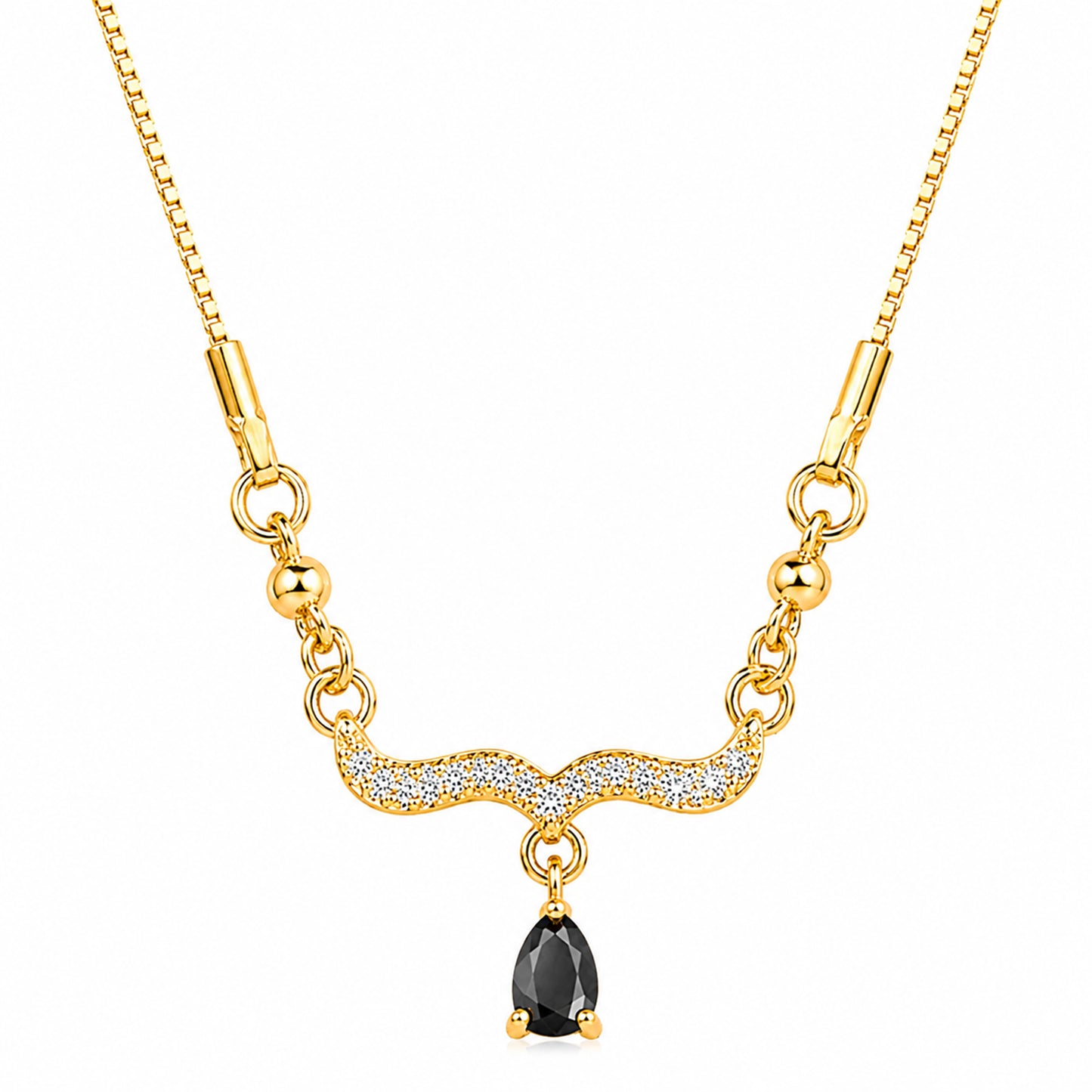 Traditional Gold Plated Pendant Chain with Black stone for Womens (SJN_366_BK)