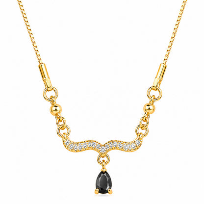 Traditional Gold Plated Pendant Chain with Black stone for Womens (SJN_366_BK)
