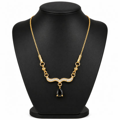 Traditional Gold Plated Pendant Chain with Black stone for Womens (SJN_366_BK)