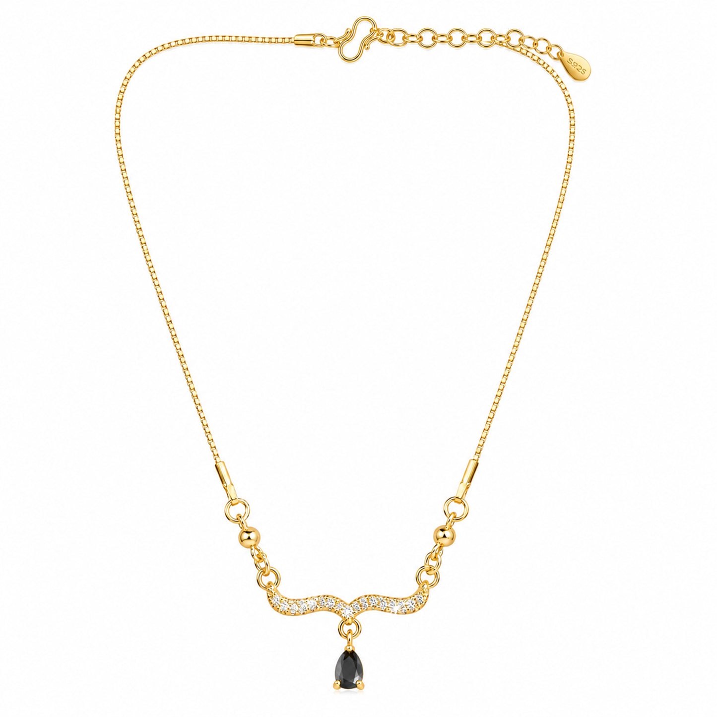 Traditional Gold Plated Pendant Chain with Black stone for Womens (SJN_366_BK)