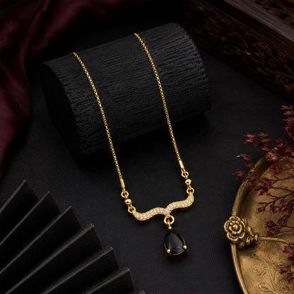 Traditional Gold Plated Pendant Chain with Black stone for Womens (SJN_366_BK)