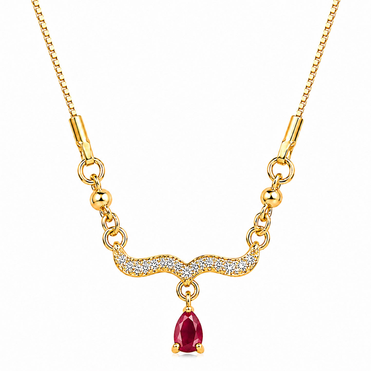 Traditional Gold Plated Pendant Chain with Maroon stone for Womens (SJN_366_M)