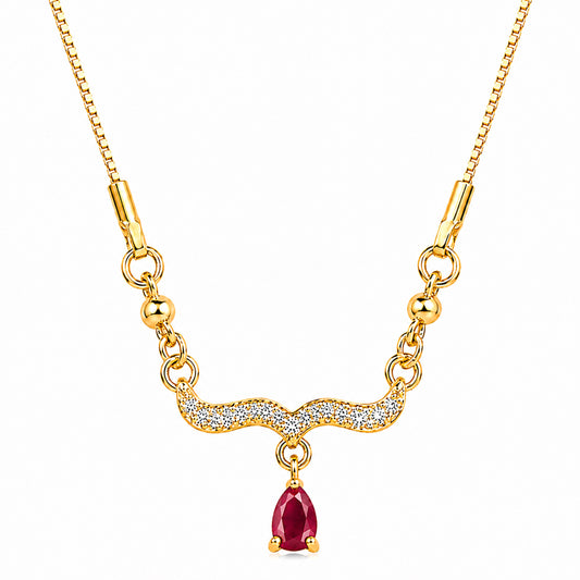 Traditional Gold Plated Pendant Chain with Maroon stone for Womens (SJN_366_M)