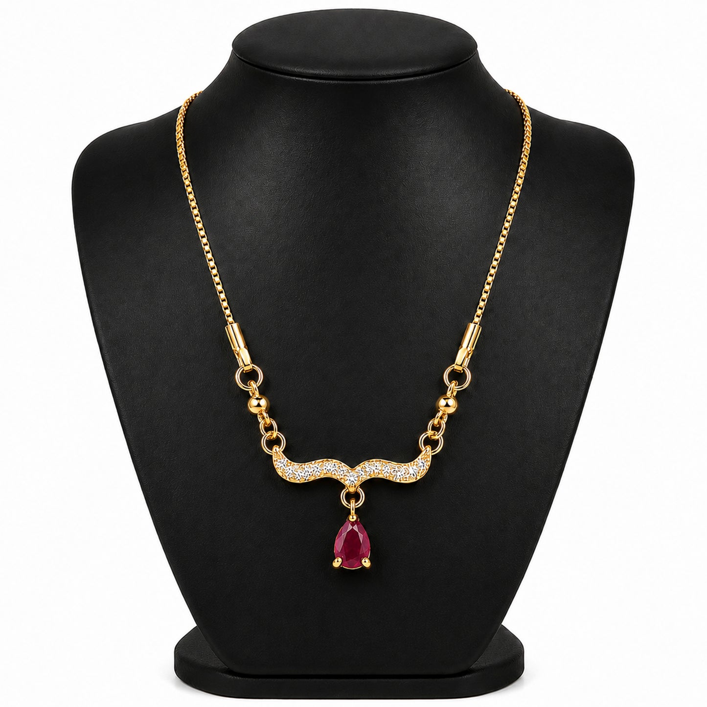 Traditional Gold Plated Pendant Chain with Maroon stone for Womens (SJN_366_M)