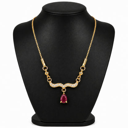 Traditional Gold Plated Pendant Chain with Maroon stone for Womens (SJN_366_M)
